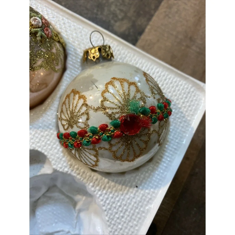 Vintage Victoria Collection Glass‎ Christmas Ornaments - Set of 3 - HEAVY WEAR
